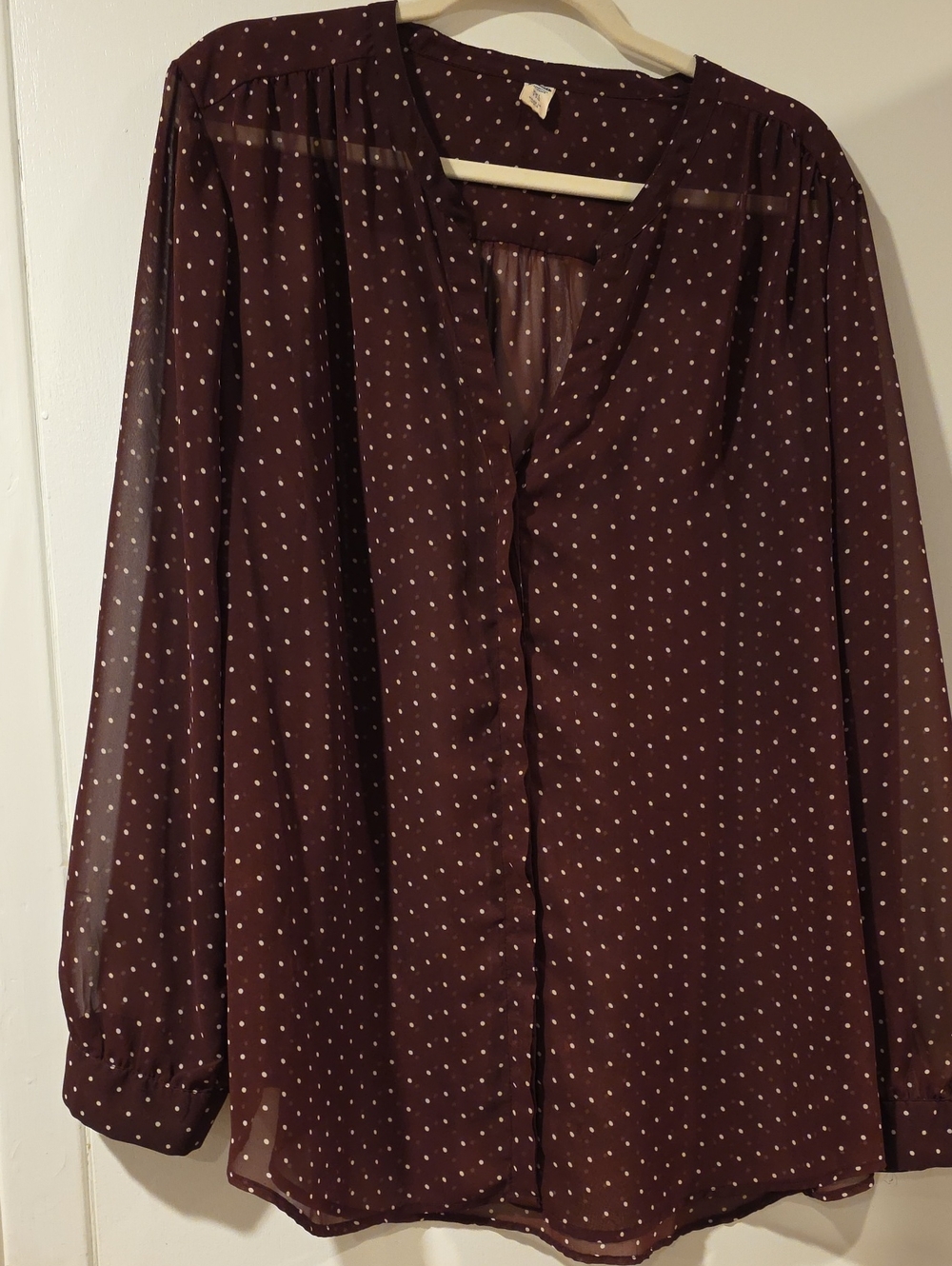 Old Navy Burgundy Blouse with White Polka Dots